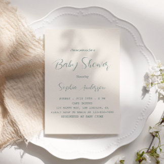 Grönt för elegant Sage-skript, babyprogram - minim Inbjudningar