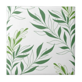 Grönt för Eleganten Grey Foliage Mönster och vit Kakelplatta