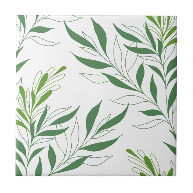 Grönt för Eleganten Grey Foliage Mönster och vit Kakelplatta (Framsidan)