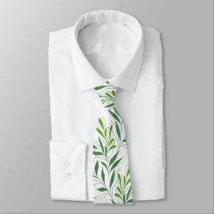 Grönt för Eleganten Grey Foliage Mönster och vit Slips