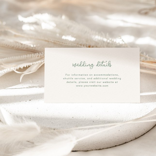 Grönt för elfenben och elfenben | Uppgifter om Brö Tilläggskort (A simple and elegant ivory cream wedding details insert card with sage green text)