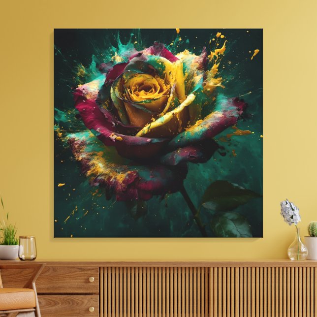 Grönt för Enigmatisk Gult Baccara Ro Canvastryck (Insitu (Vardagsrum))