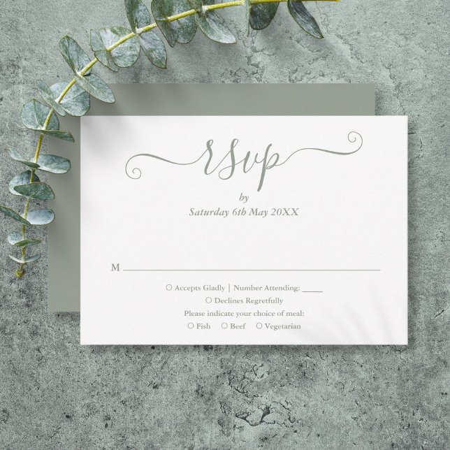 Grönt för enkel Elegant Sage OSA Kort (Simple Elegant Sage Green Script RSVP Card)