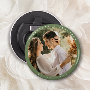 Grönt för enkel Elegant Sage Photo Wedding- Flasköppnare