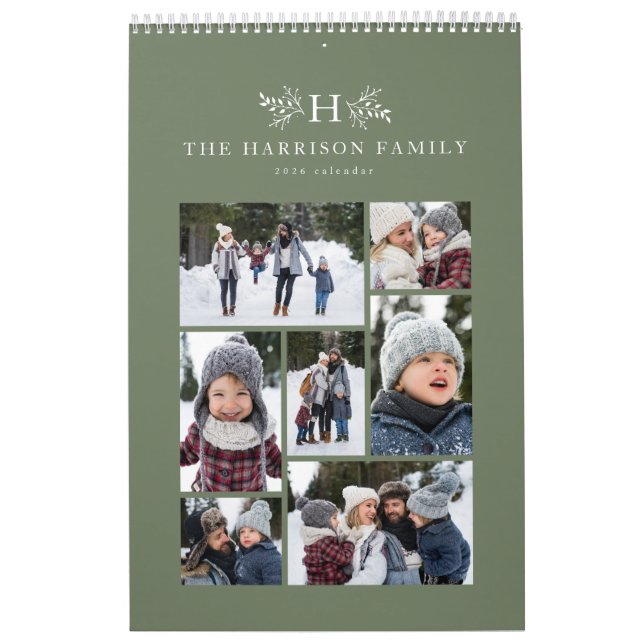 Grönt för familjefollning, rustik monogramsförsälj kalender (Omslag)