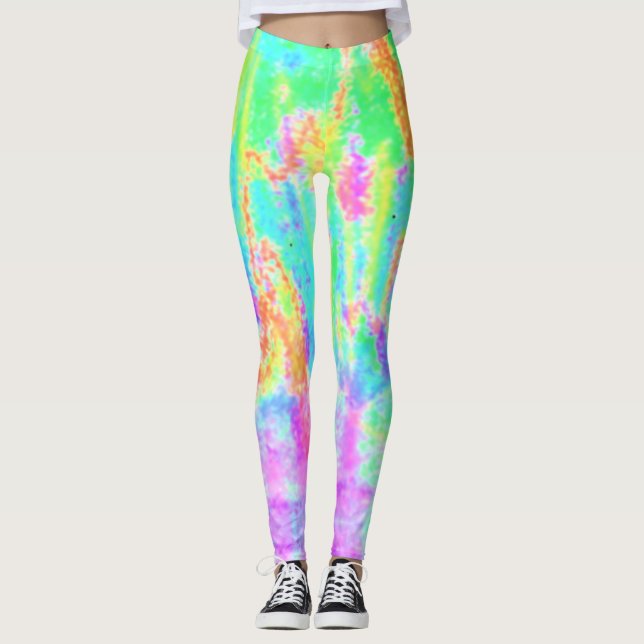 Grönt för färglöst Färg Turkos Rosa Orange Leggings (Framsida)