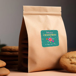 Grönt för färgstark Blommigt  Rosa jul jul Fyrkantigt Klistermärke