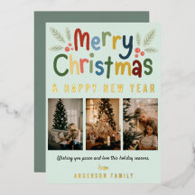 Grönt för färgstark God jul-familjfoto