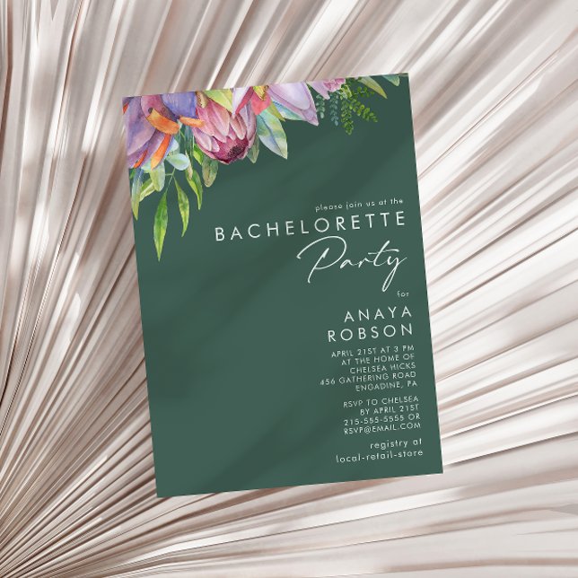 Grönt för färgstark tropisk Blommigt Bachelorette  Inbjudningar (Skapare uppladdad)