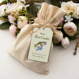 Grönt för fiskesage Reel Excted Baby Shower Presentetikett