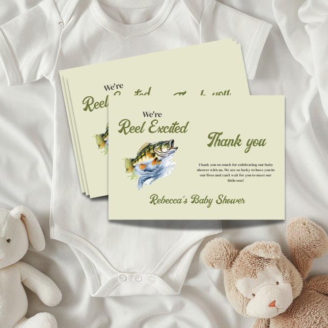Grönt för fiskesage Reel Excted Baby Shower Tack Kort (Skapare uppladdad)