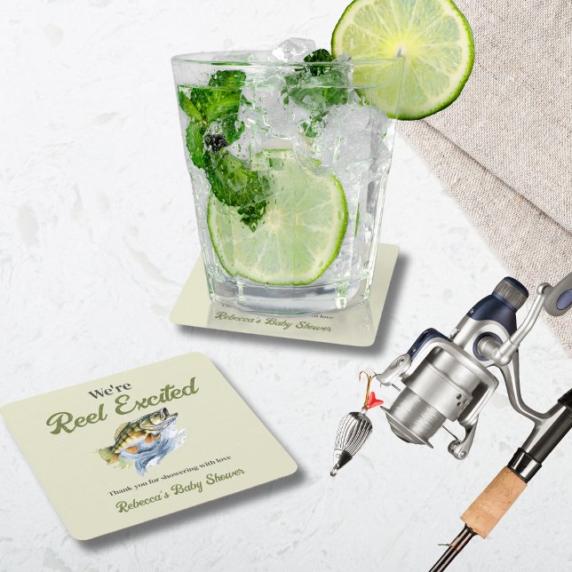 Grönt för fiskesage Reel Excted Baby Shower Underlägg Papper Kvadrat (Skapare uppladdad)