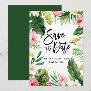 Grönt för för Tropical Blommigt Push Script Spara Datumet
