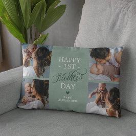 Grönt för första Mors dag-fotokollage Lumbarkudde