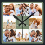 Grönt för fotokollage sage giftigt modern mors dag fyrkantig klocka<br><div class="desc">Fotokollage sage grönt gigantisk mors dag-typografi. Modern text-design för skript. En del av en samling.</div>