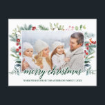 Grönt för fotopatset i Calligraphy jul Greenery Fa Vykort<br><div class="desc">Modern Elegant Calligraphy Script God jul Watercolor Helgdag Grey Family Photo Postcard</div>