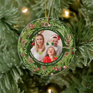 Grönt för fotopul för krans av familjeblad julgransprydnad keramik