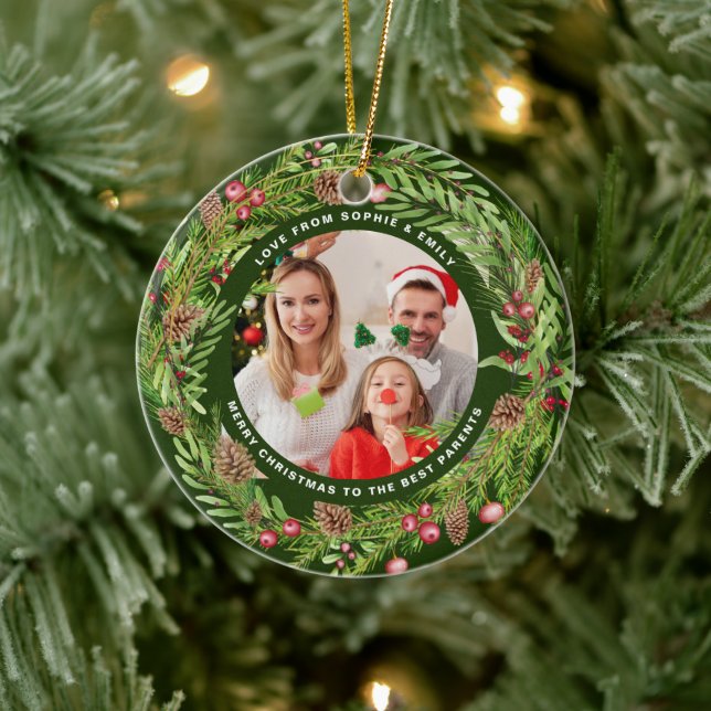 Grönt för fotopul för krans av familjeblad julgransprydnad keramik (Träd)