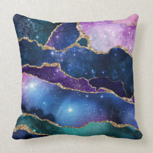Grönt för geoder och galaxblått lila rosa kudde