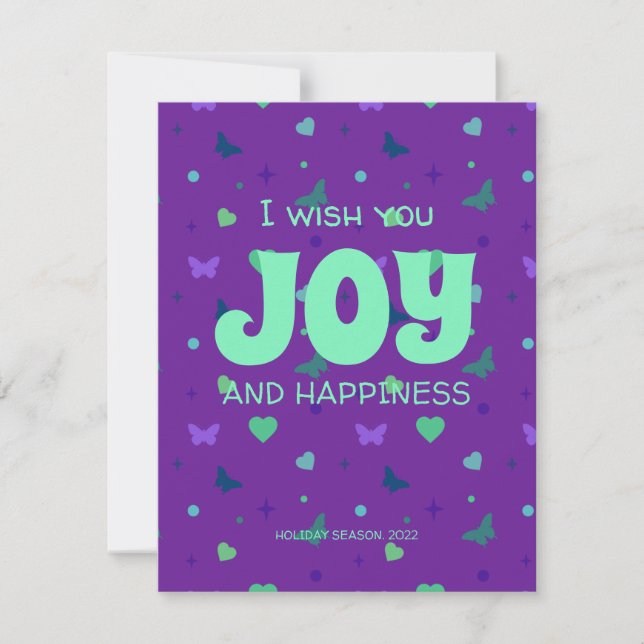 grönt för glädje och lycka i lila julkort (Framsida)