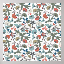 Grönt för Glatt blåfärgad blommigt med Orange Poster