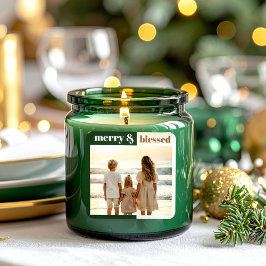 Grönt för glatt Merry Bless-familjens julfoto Fyrkantigt Klistermärke