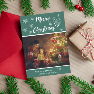 grönt för god jul-fotokort och vitt skript julkort
