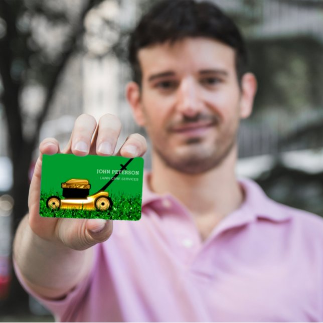 Grönt för  gräddskärningstjänster för gräsmatta visitkort (Lawn Care Gardening Grass Cutting Services Green Business Card)