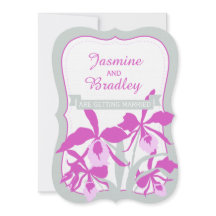 Grönt för grafisk orkidélila  grått bröllopsinbjud