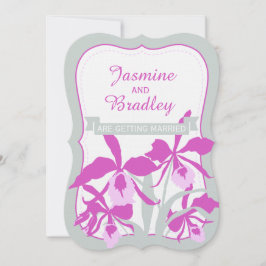 Grönt för grafisk orkidélila  grått bröllopsinbjud inbjudningar