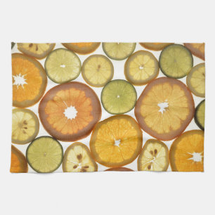 Grönt för gult av fruktskivor av citrusfrukter mön kökshandduk