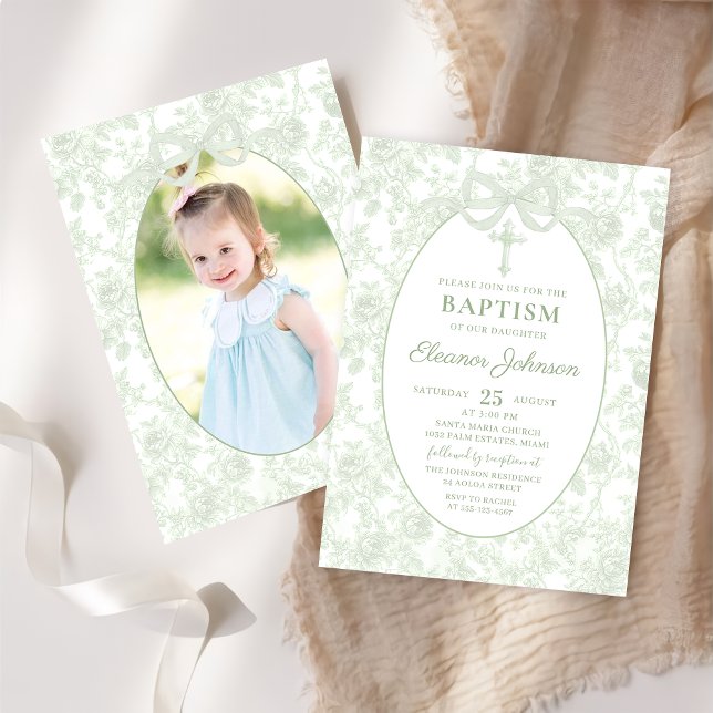 Grönt för håldobaptism - fotoinbjudan inbjudningar (Skapare uppladdad)