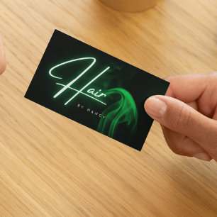 Grönt för handskrivet skript Neon Hair Stylist Visitkort