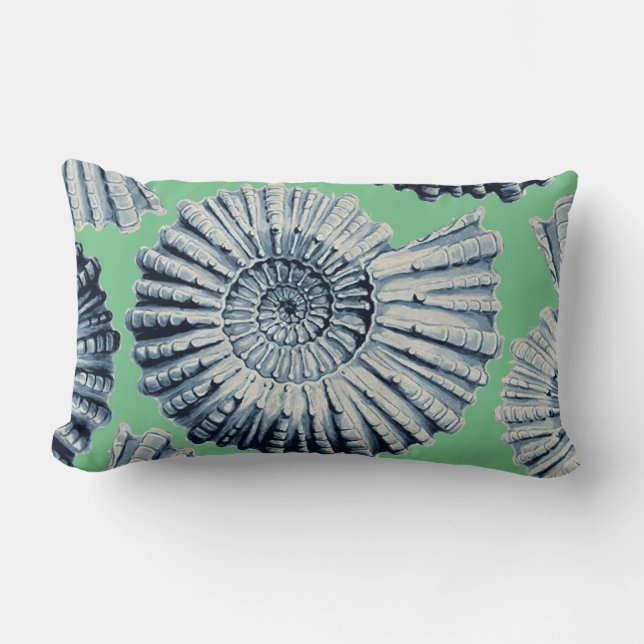 Grönt för hav för snäckskal för blåttgrå lumbarkudde (Framsida)