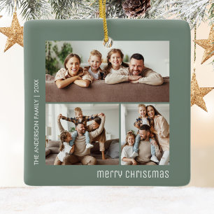 Grönt för jul 3-familjens foton Collage Sage Julgransprydnad Keramik