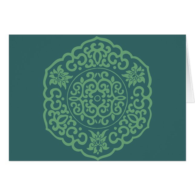 Grönt för kinesiska medalon hälsningskort (Framsidan Horizontal)