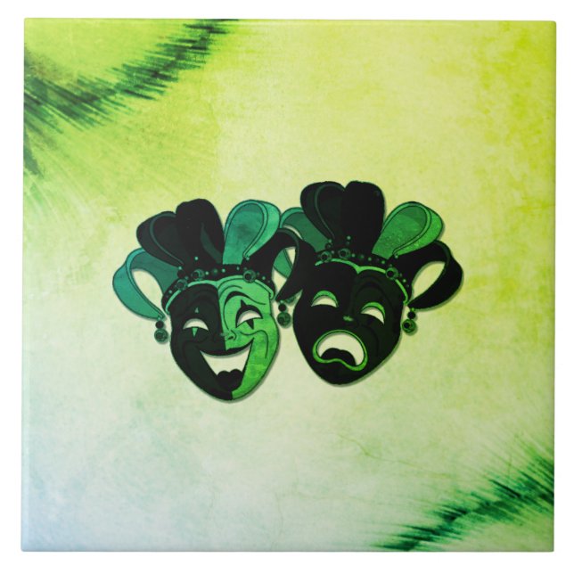 Grönt för komedi- och Tragedy-teaterdesign Kakelplatta (Framsidan)