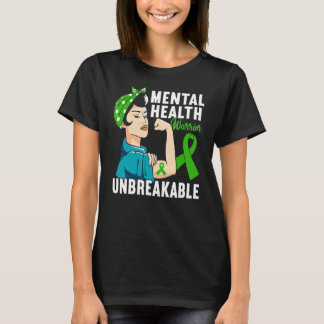 Grönt för kvinnliga krigare Ribbon Mental Health A T Shirt