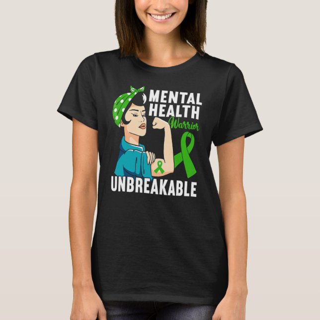 Grönt för kvinnliga krigare Ribbon Mental Health A T Shirt (Framsida)