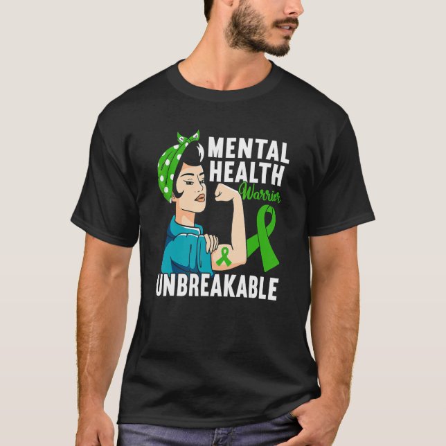 Grönt för kvinnliga krigare Ribbon Mental Health A T Shirt (Framsida)