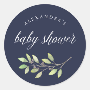 Grönt för läder Mörk blått vattenfärgsbabydusch Runt Klistermärke