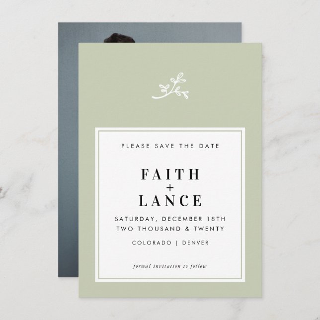 grönt för lätt söt  med bröllop spara datum inbjudningar (Fram/baksida)