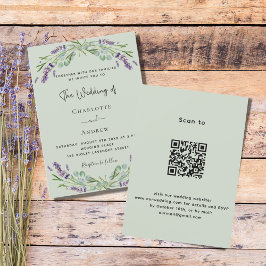 Grönt för Lavender-blommigt QR-lyx bröllop Inbjudningar