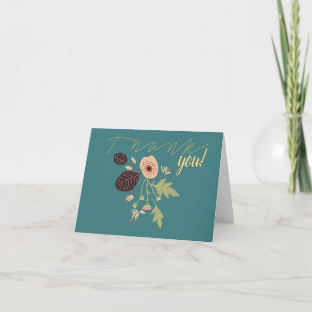 Grönt för lekfull Blommigt Rosa Motif Flowers Tack Kort (Framsida)