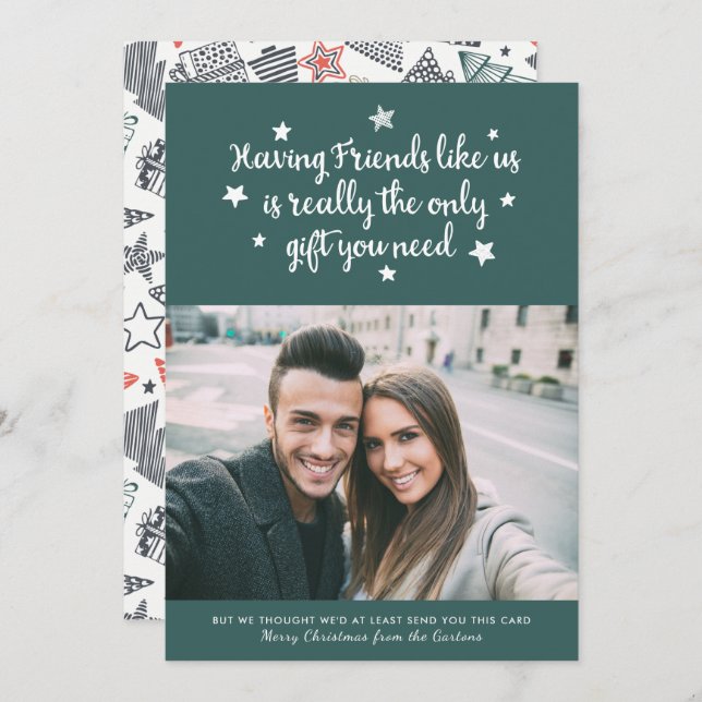 Grönt för leksaksfoto i nutidens vänner julkort (Fram/baksida)
