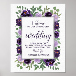 Grönt för lila Silver Blommigt ej ansluten Bröllo Poster