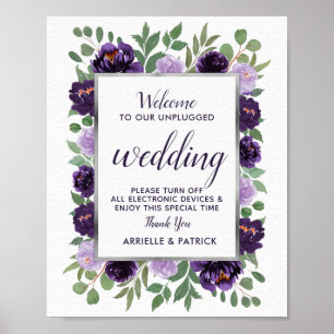 Grönt för lila Silver Blommigt ej ansluten Bröllo Poster