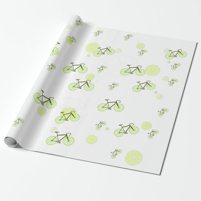 grönt för lime-cykel mönster presentpapper (Utrullad)