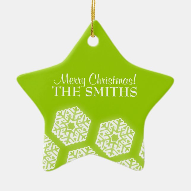 Grönt för limefrukt för god julvintersnöflingor julgransprydnad keramik (Framsidan)