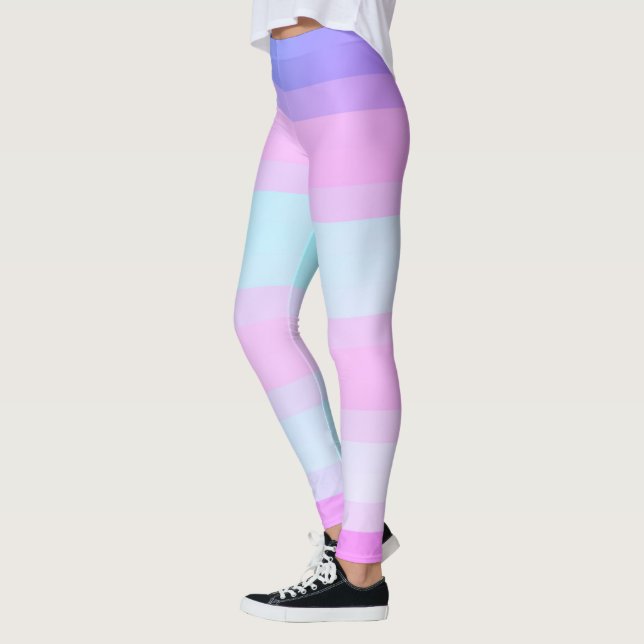 Grönt för ljusfärgsblått Rosa Pastel Rand Leggings (Vänster)